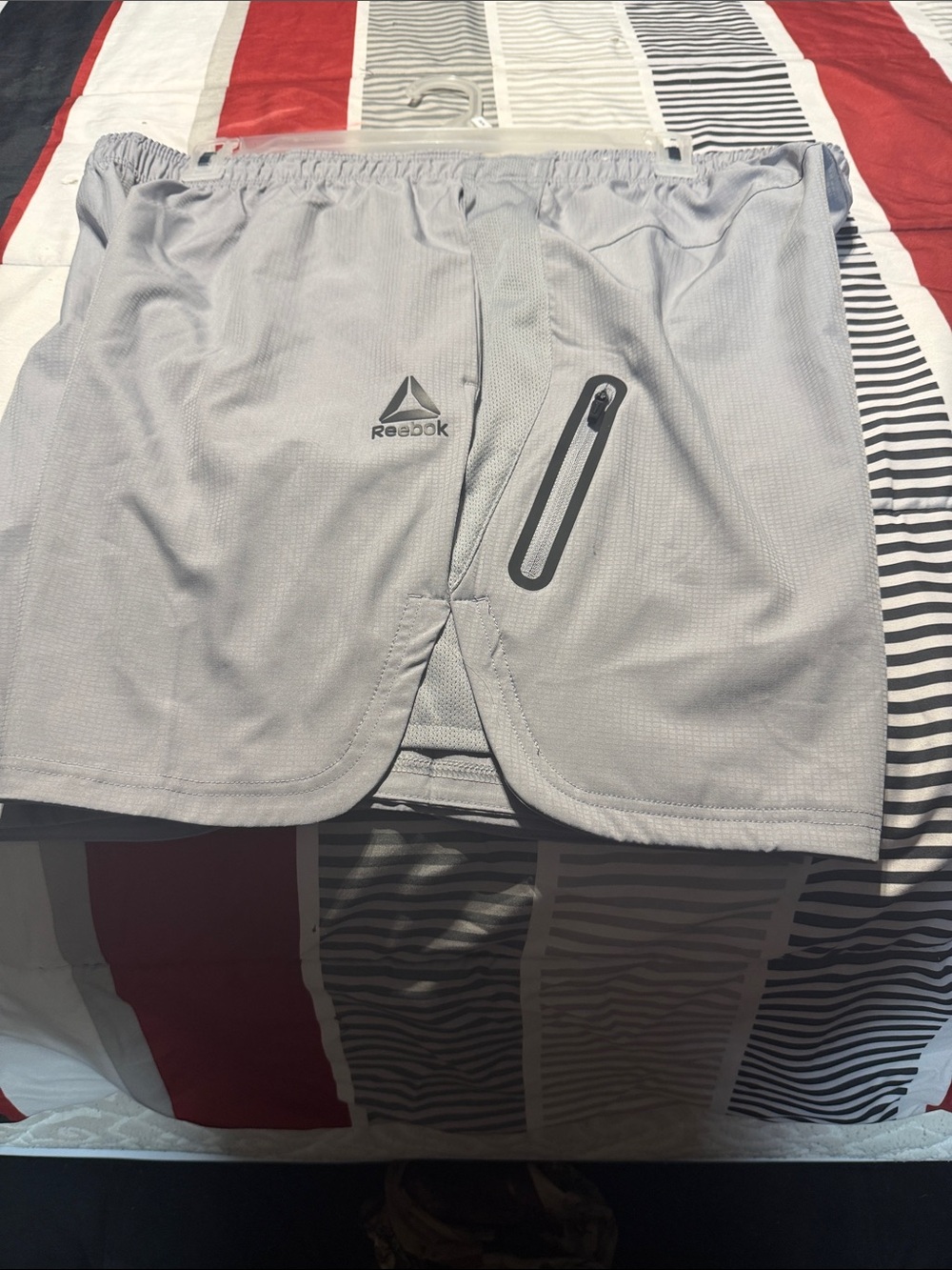 Reebok Men’s Light Gray Athletic Shorts with Zipper Pocket